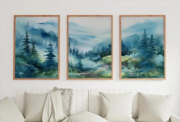 Landscapes Painting - Abstract Mountain landscape triptych